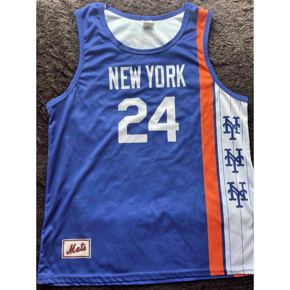 BDA Sports Jersey Mens Large Blue Excellent NY Mets 24 Basketball Jersey SGA